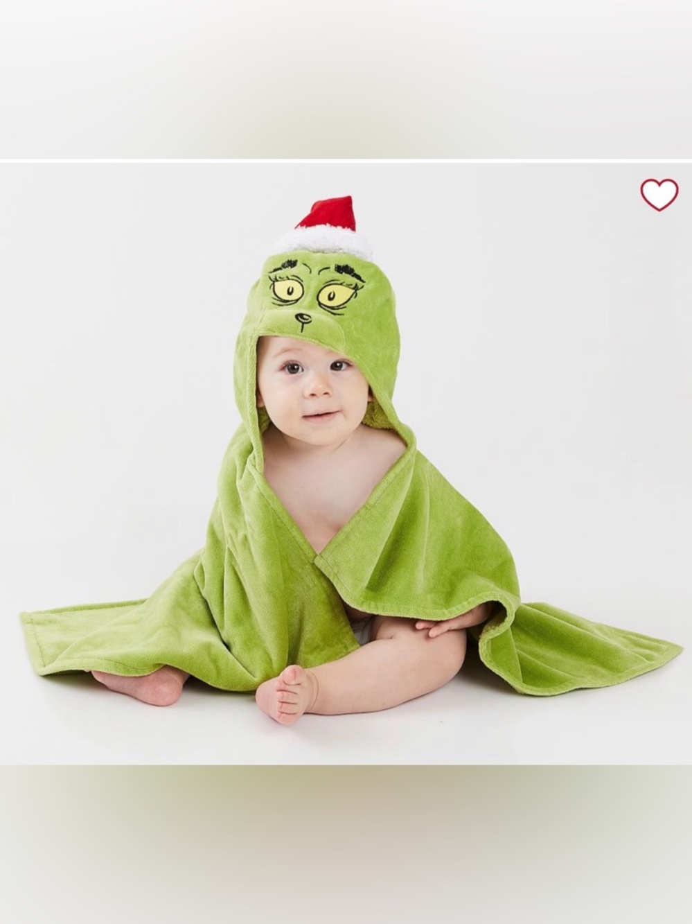 Pottery Barn Kids grinch  Green Hooded Baby Towel with Character Tag